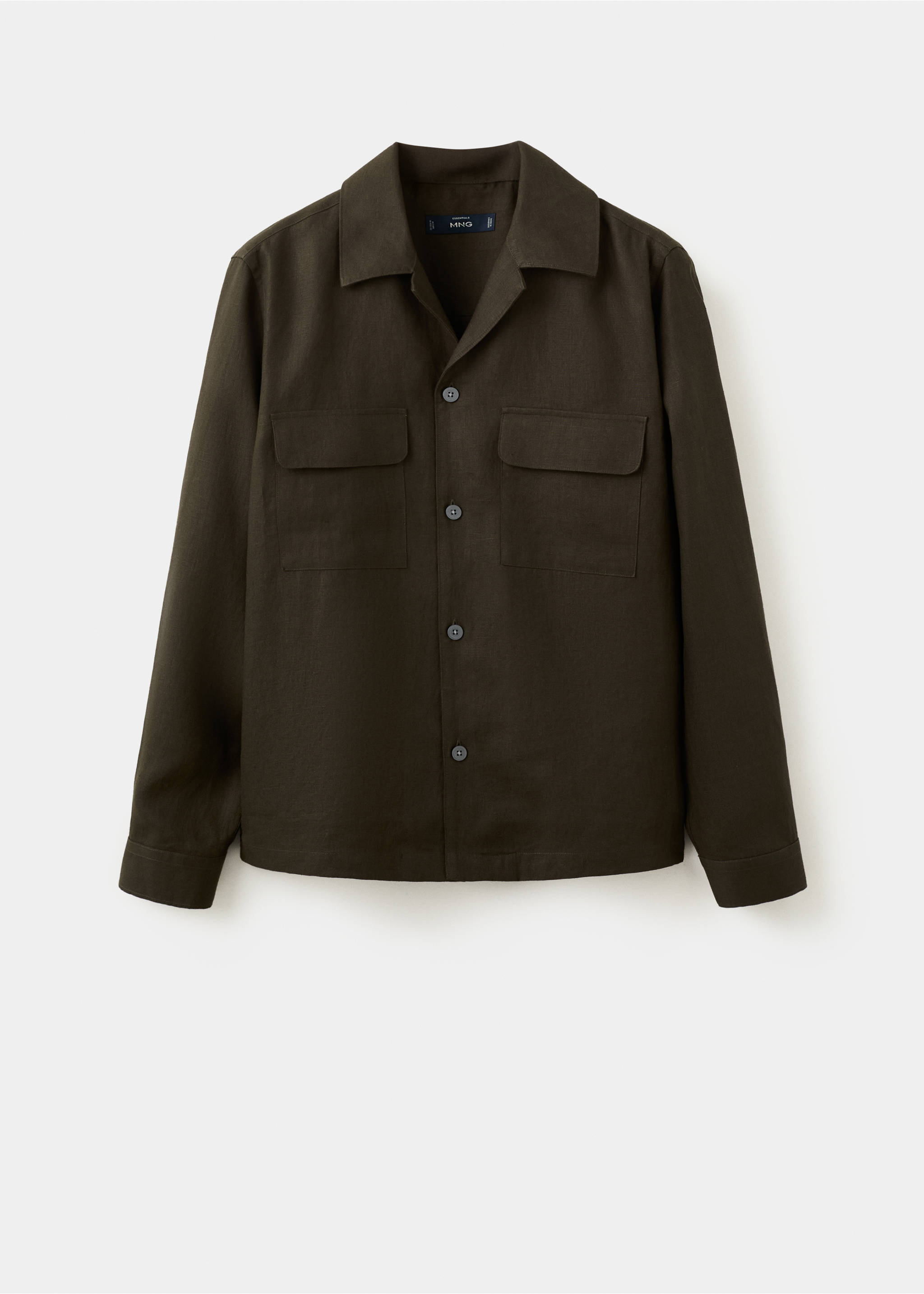 Bowling collar overshirt 100% linen - Article without model, Chocolate. Ref: 27026712-00.