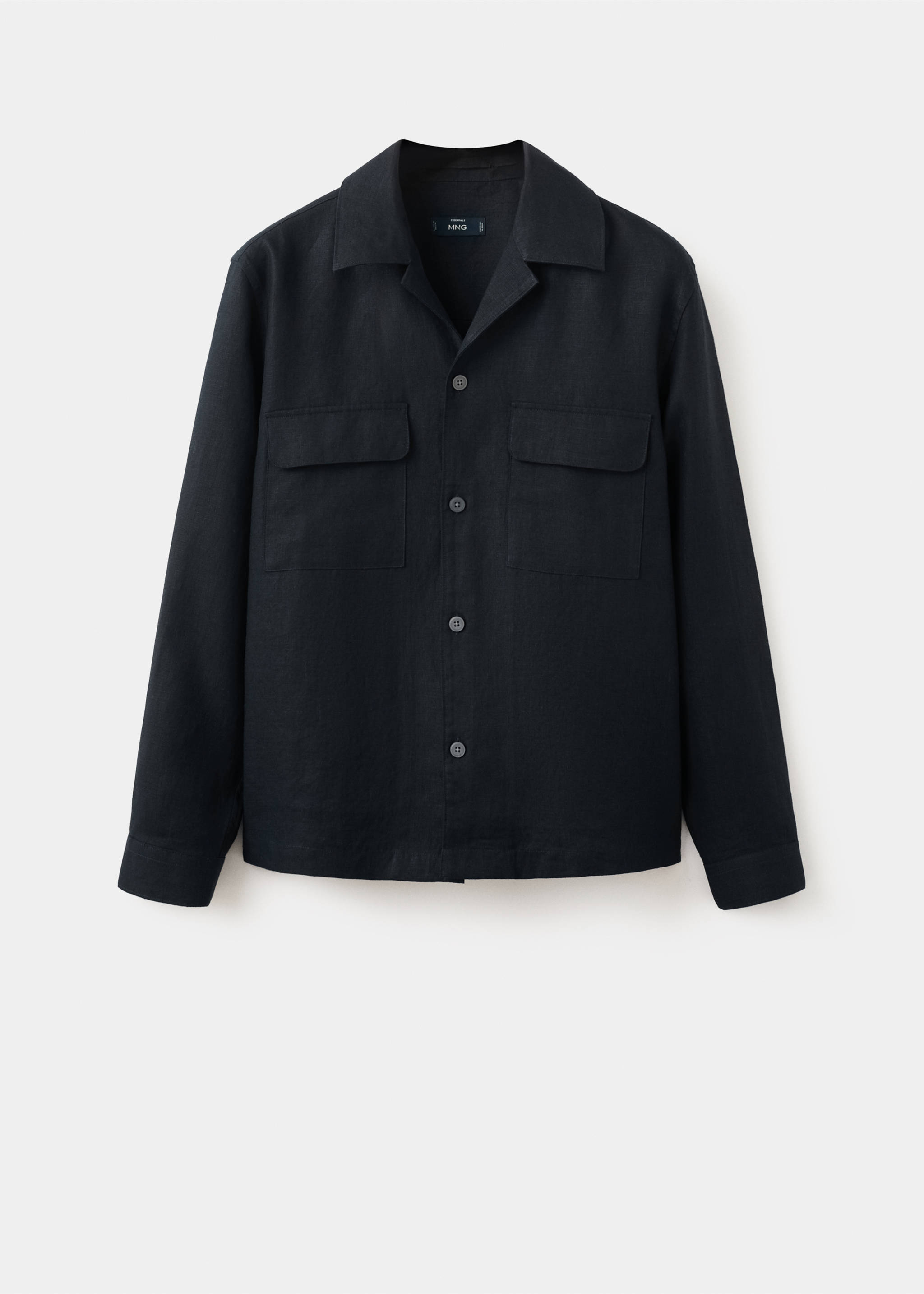 Bowling collar overshirt 100% linen - Article without model, Navy. Ref: 27026712-00.