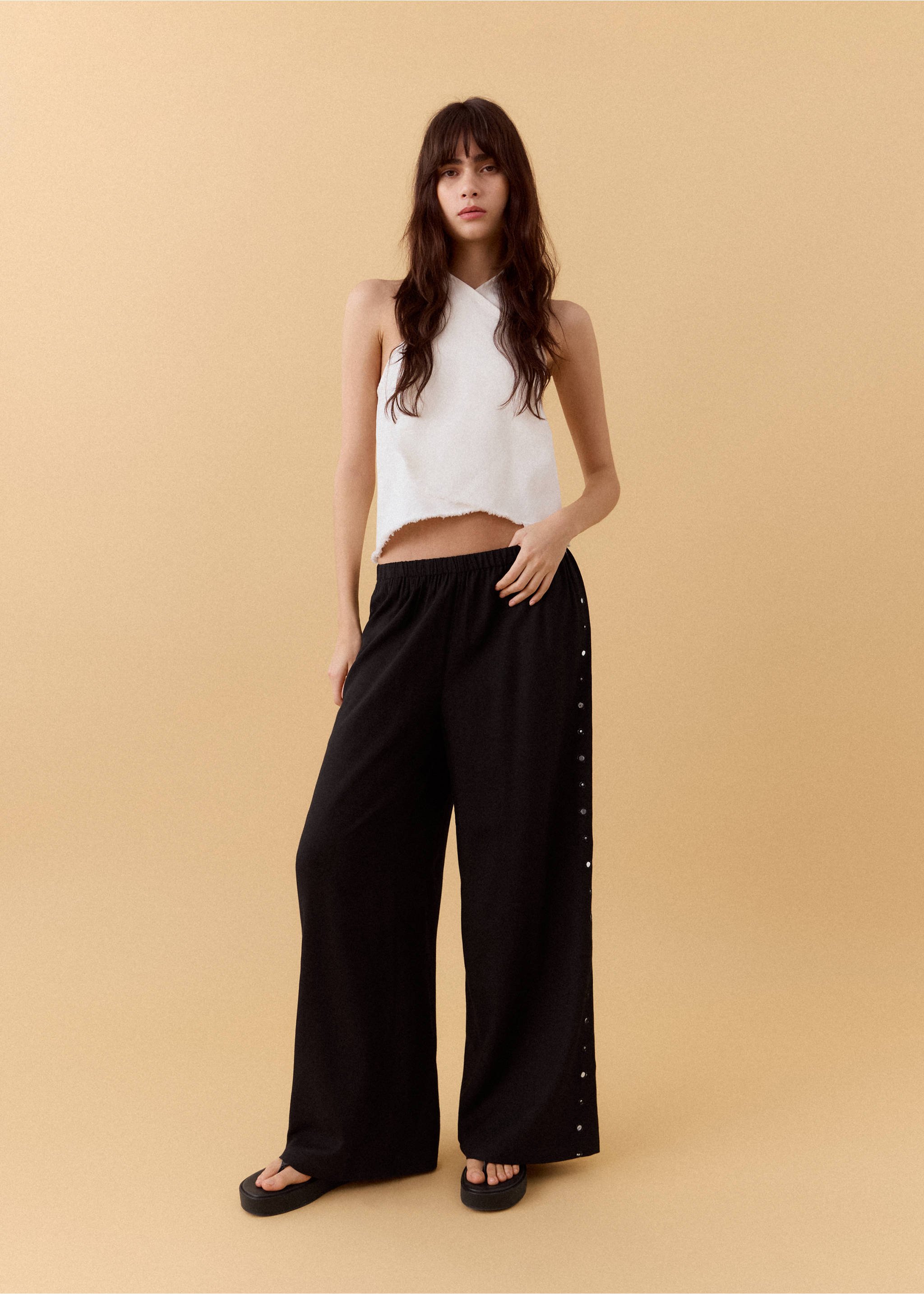 Straight linen-blend trousers - General plane, Black. Ref: 27026719-00.