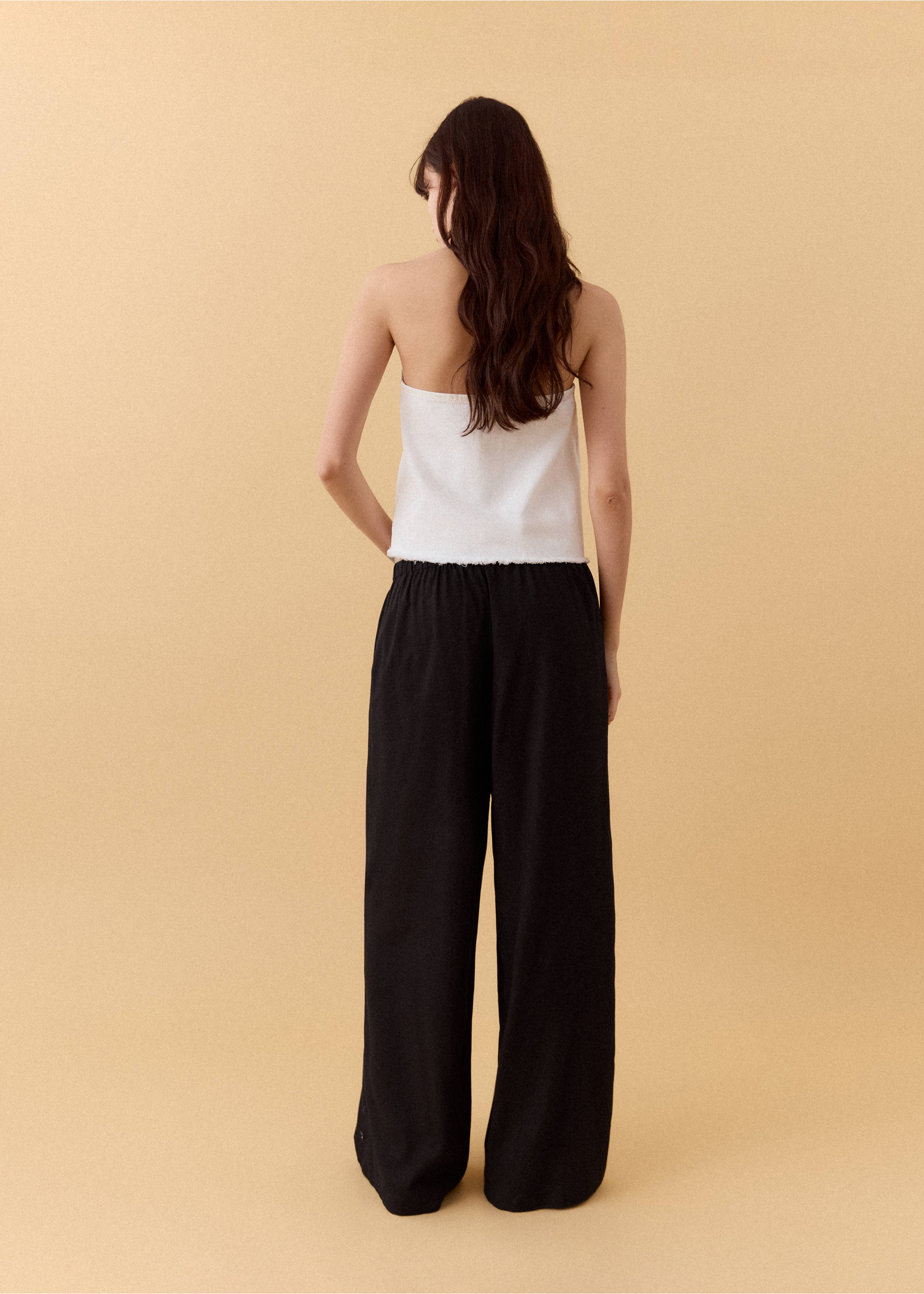 Straight linen-blend trousers - Reverse of the article, Black. Ref: 27026719-00.