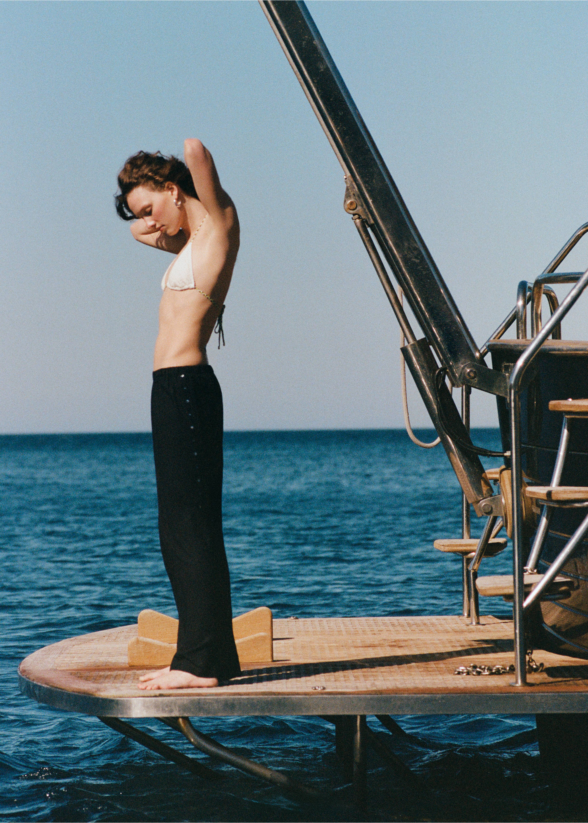 Straight linen-blend trousers - Details of the article 5, Black. Ref: 27026719-00.