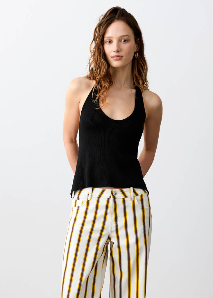 Ribbed halter neck top — Black
