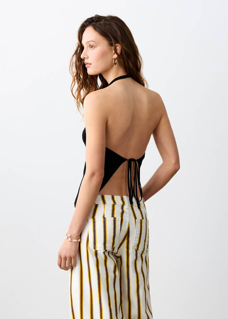 Ribbed halter neck top — Black