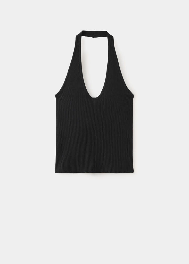 Ribbed halter neck top — Black