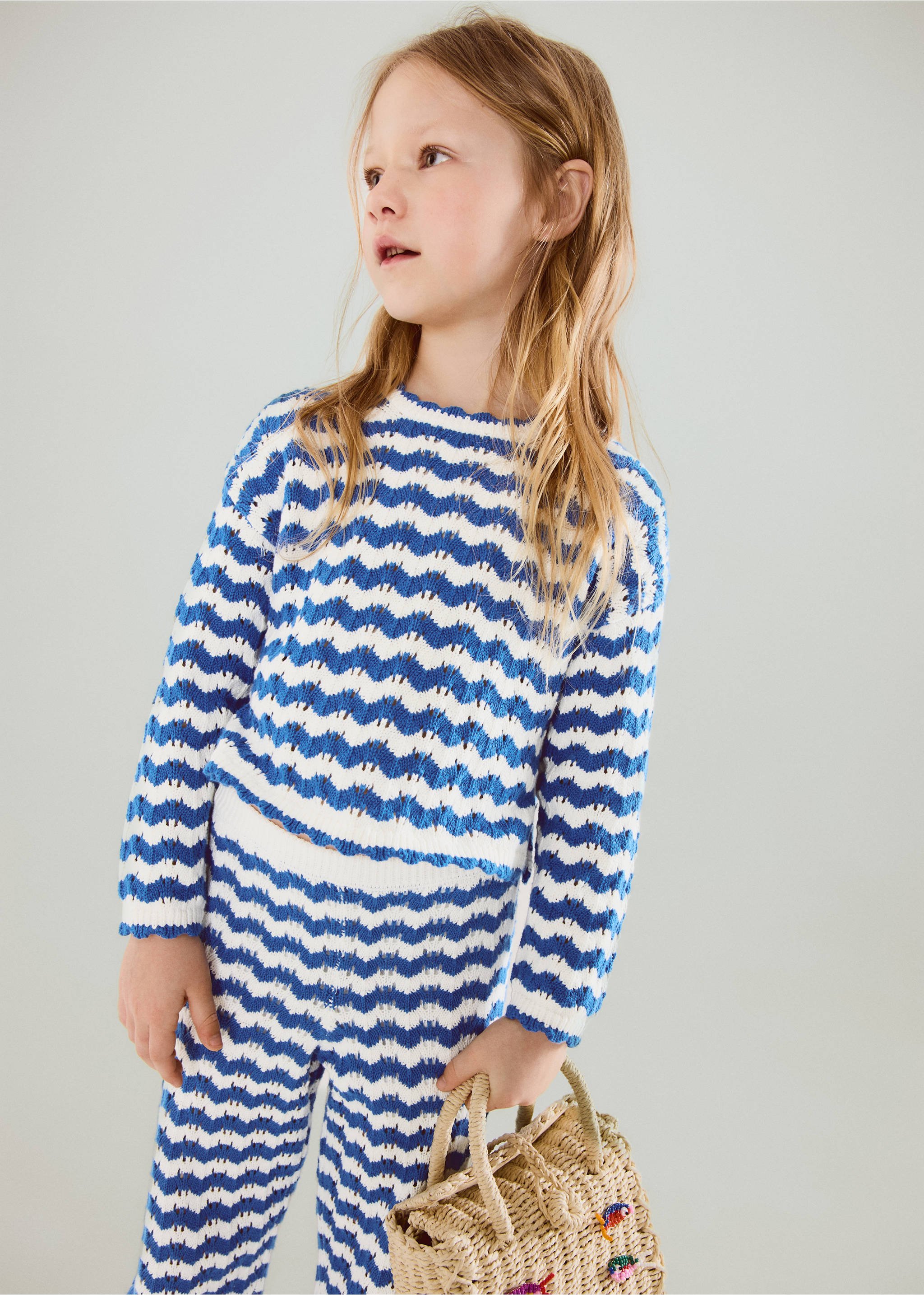 Two-tone striped crochet sweater - General plane, Vibrant blue. Ref: 27026734-00.