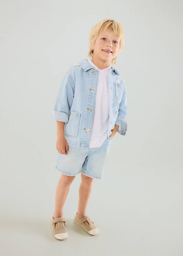 Straight-fit denim bermuda shorts — Light Blue