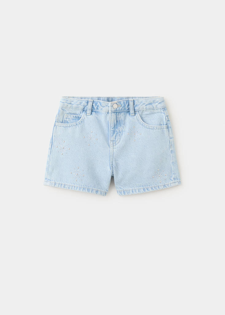 Strass denim shorts — Light Blue
