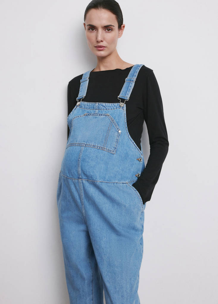 Maternity denim dungarees — Medium Blue
