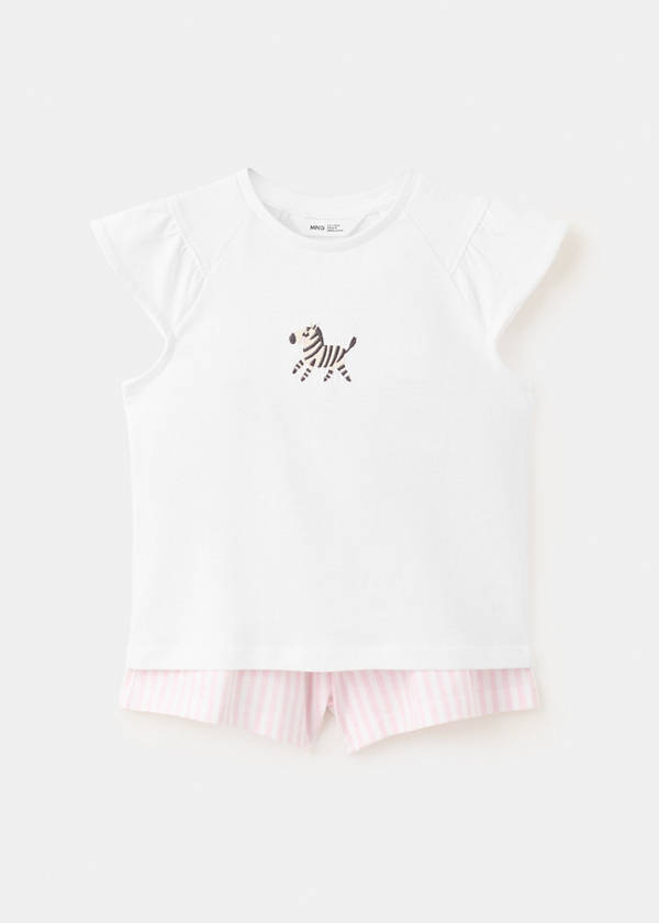 Embroidered zebra short pyjama set — Off White