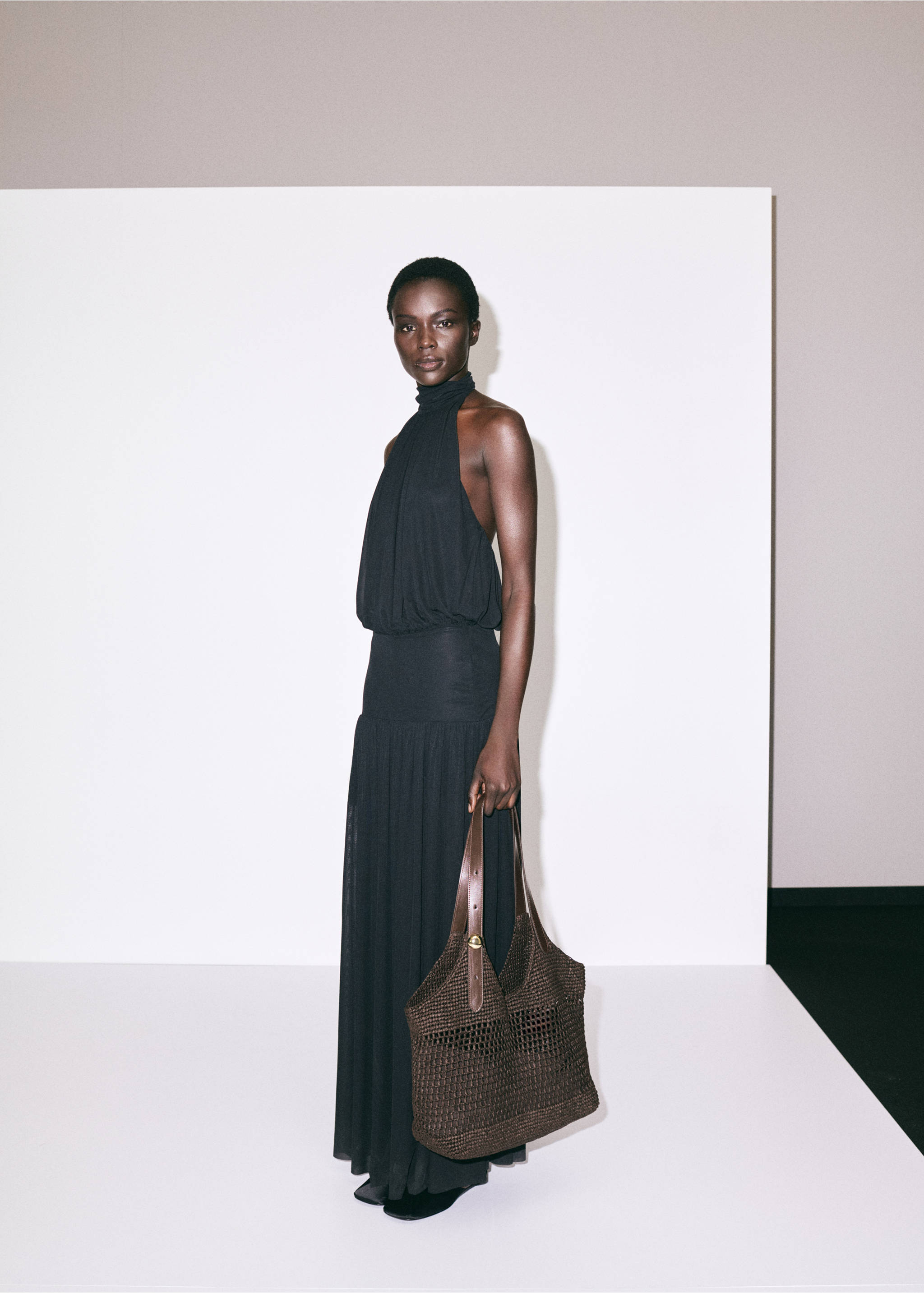 Natural fibre shopper bag with metallic detail - General plane, Chocolate. Ref: 27027137-00.