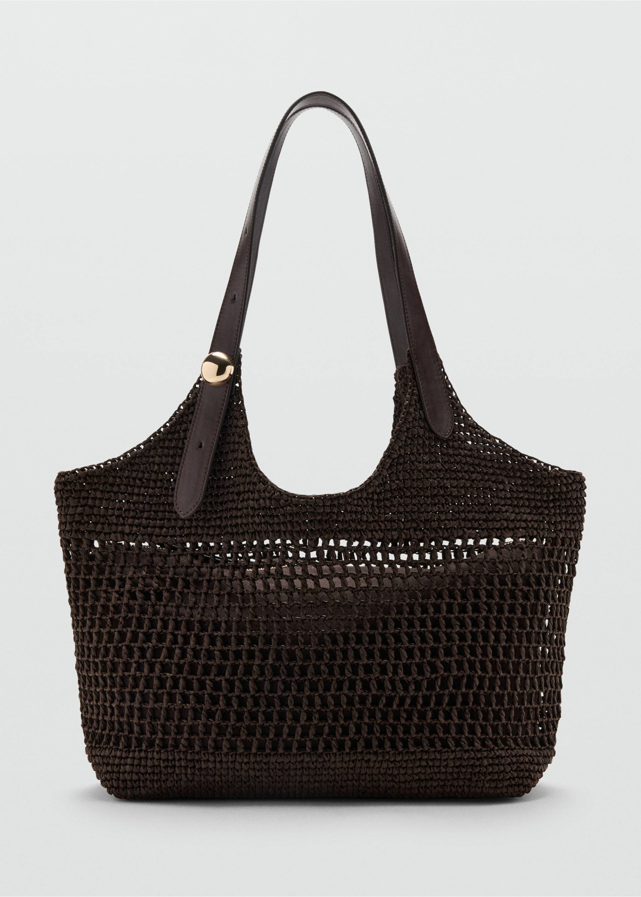 Natural fibre shopper bag with metallic detail - Article without model, Chocolate. Ref: 27027137-00.
