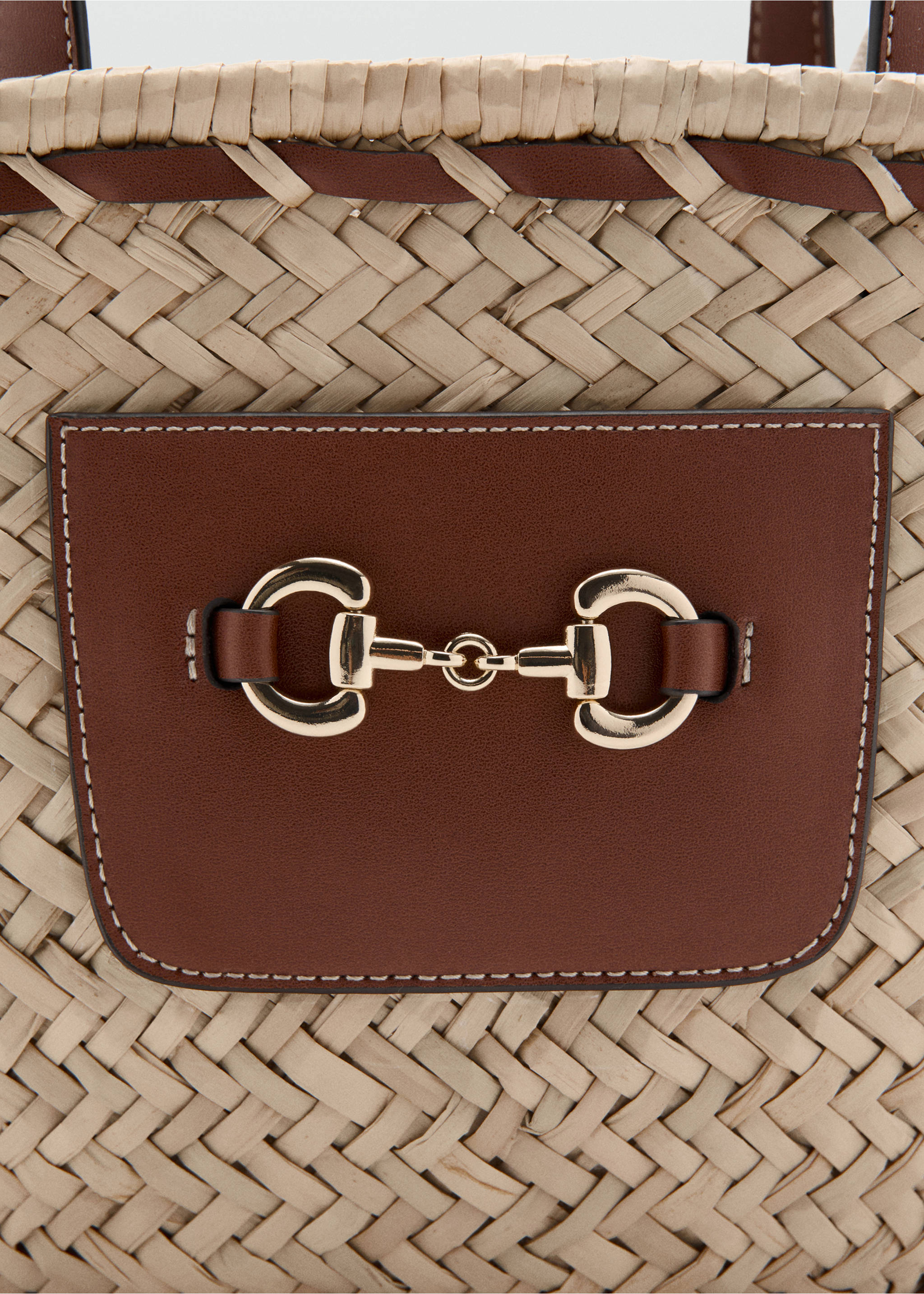 Small natural fibre basket - Details of the article 1, Leather. Ref: 27027138-00.