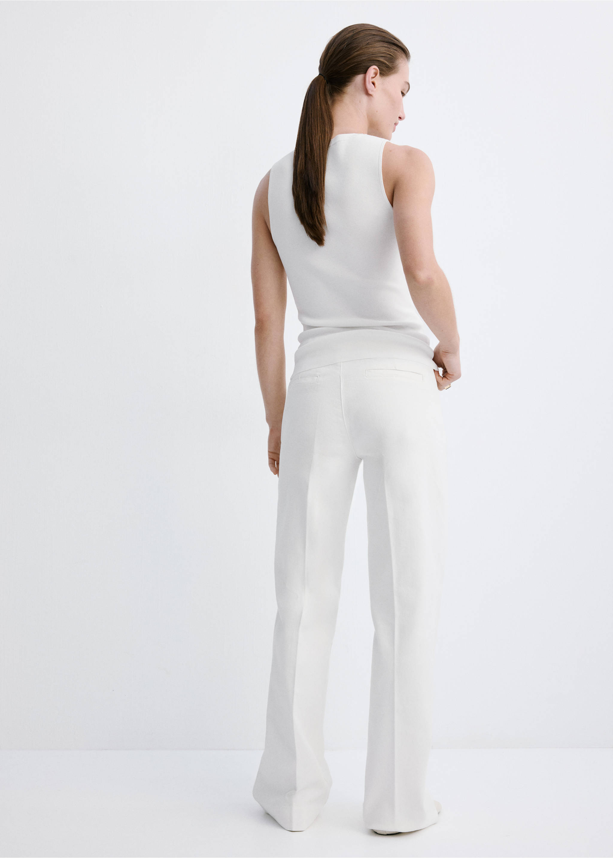 Wide-leg jeans with side buttons - Reverse of the article, White. Ref: 27027144-00.
