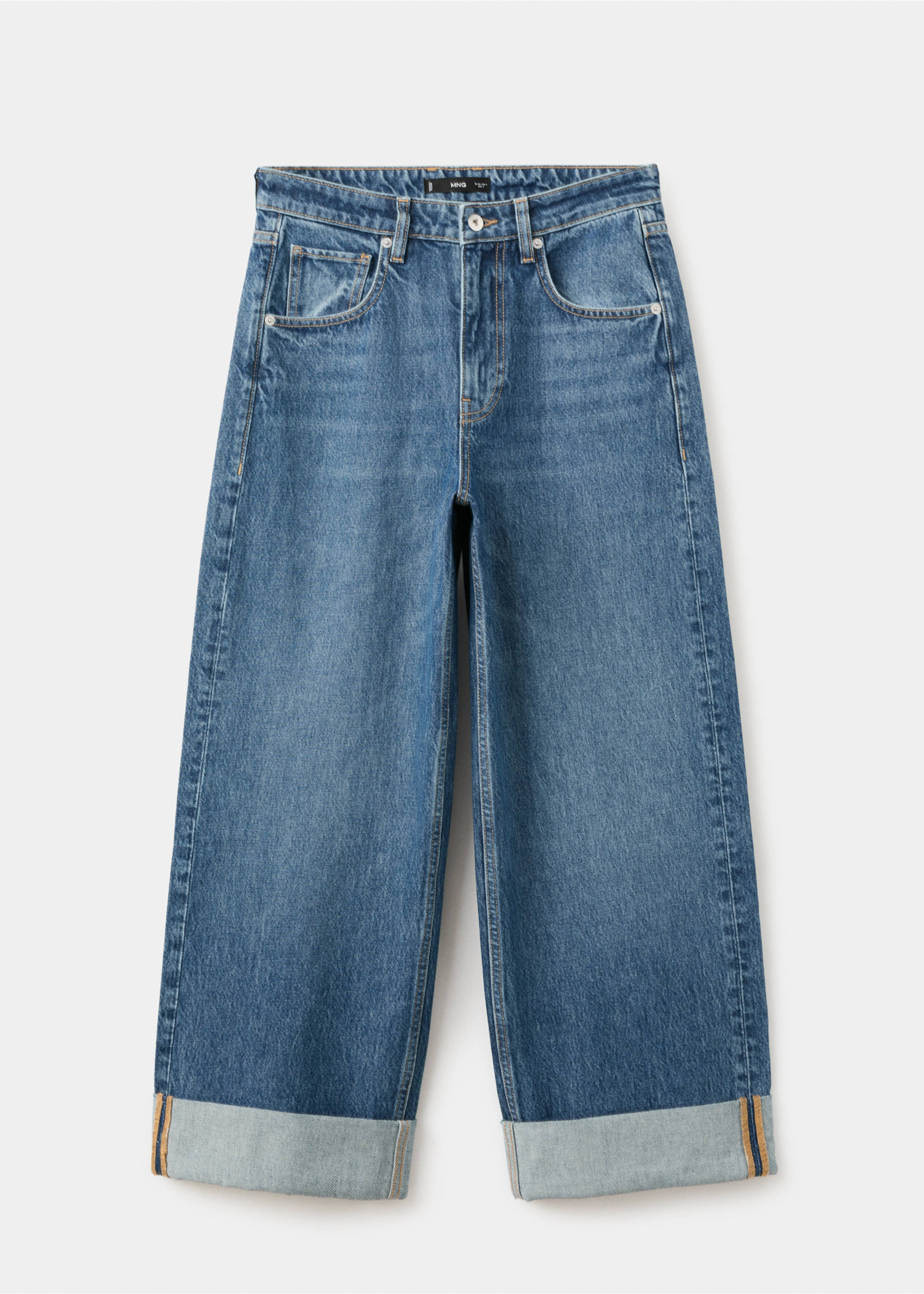 Wide leg jeans with turn-up hem - Article without model, Medium Blue. Ref: 27027145-00.