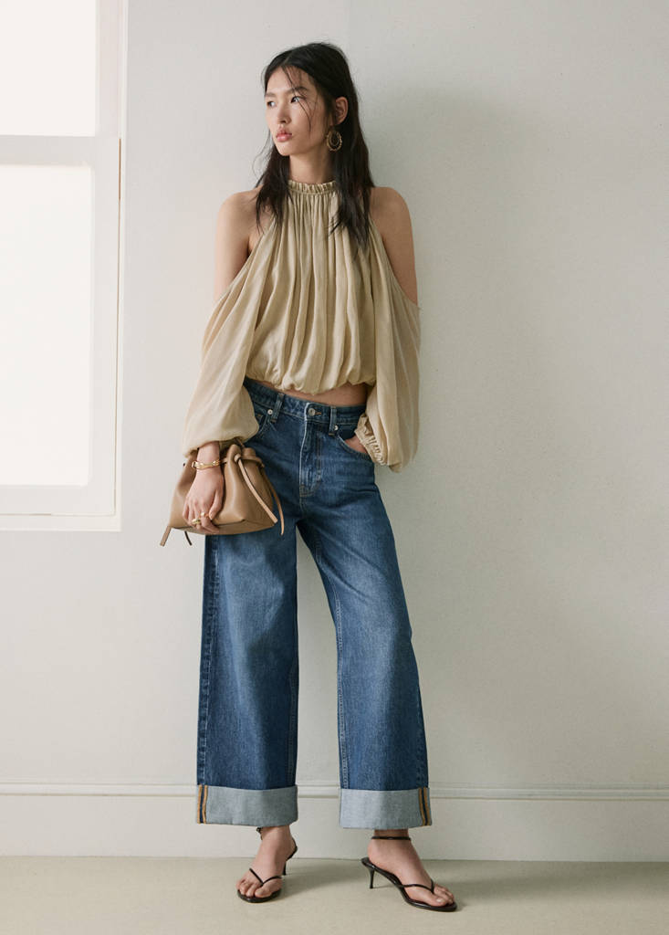 Wide leg jeans with turn-up hem — Medium Blue