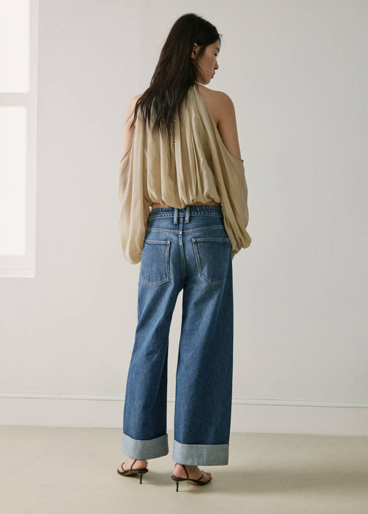 Wide leg jeans with turn-up hem — Medium Blue