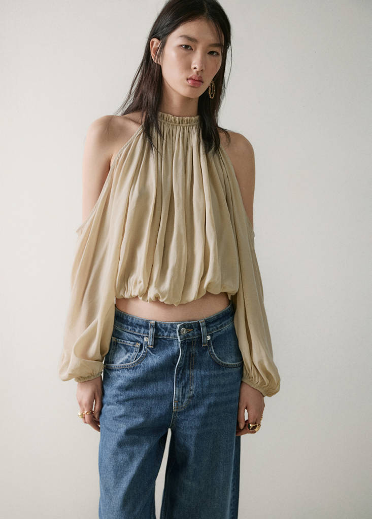 Wide leg jeans with turn-up hem — Medium Blue