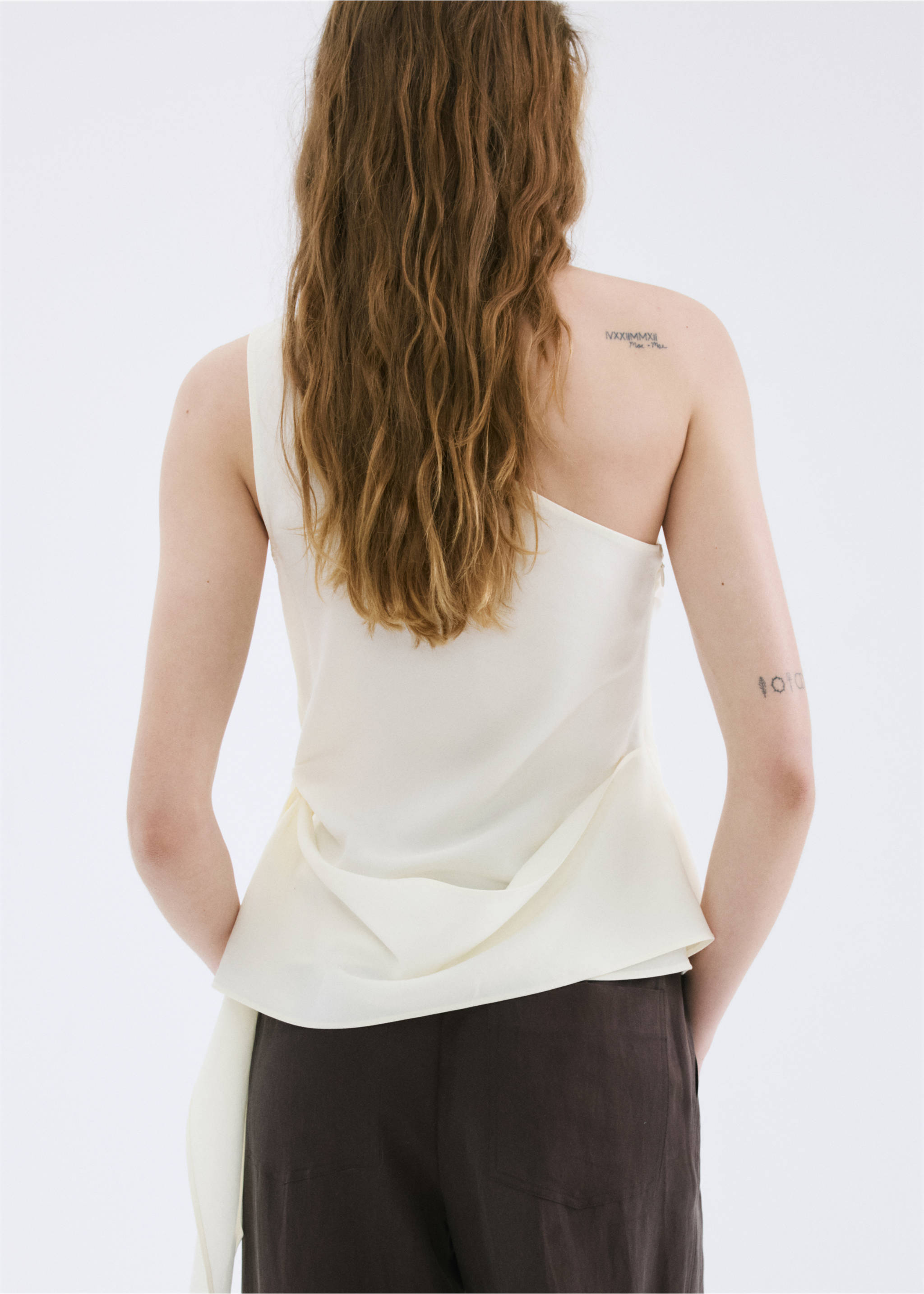 Asymmetrical lyocell top - Reverse of the article, Off White. Ref: 27027152-00.
