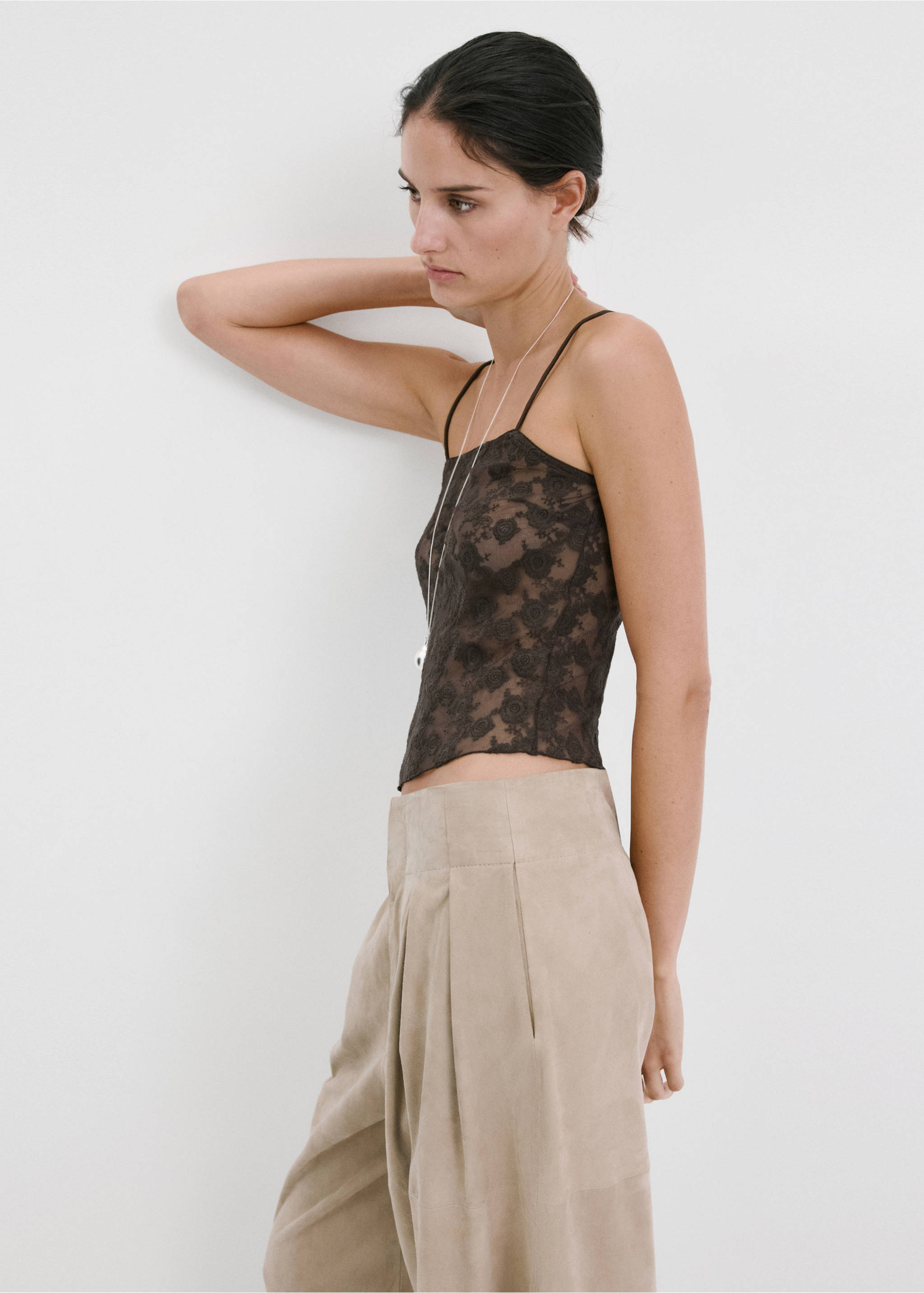 Топ с кружевом - Средний план, Хаки. Ref: 27027155-00.
