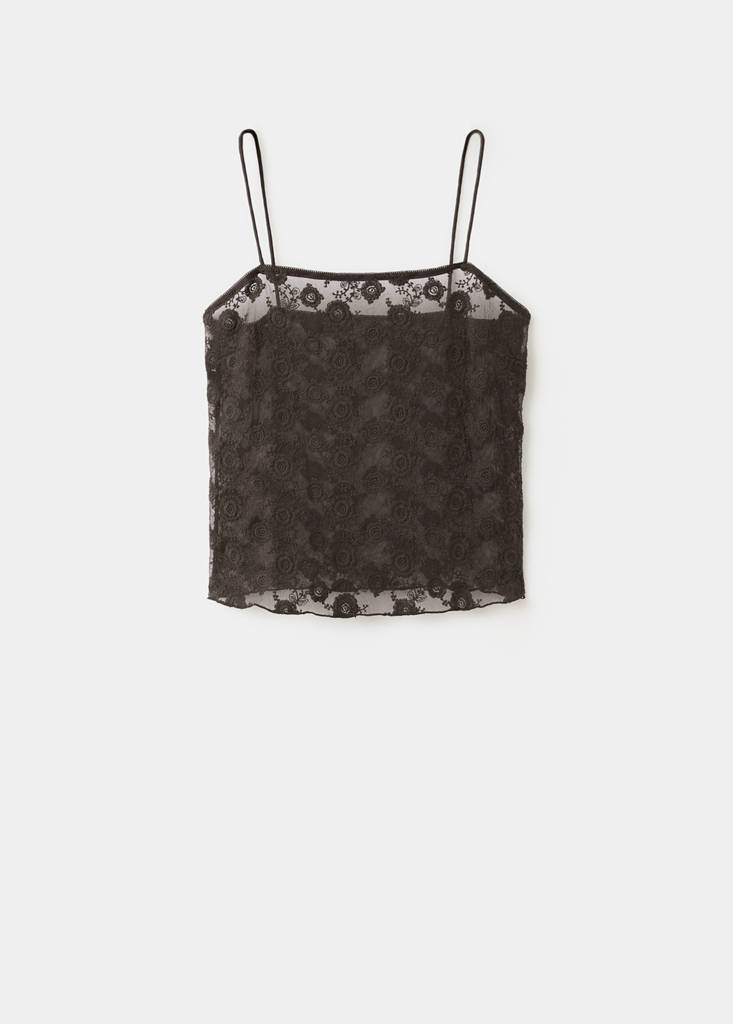 Floral lace top — Khaki