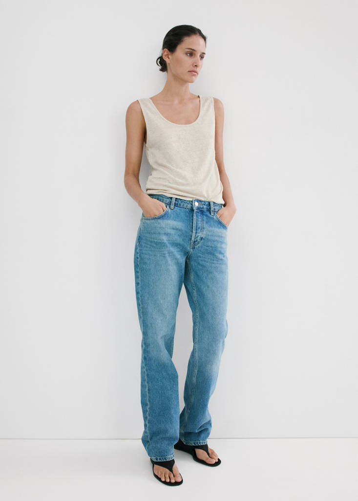 Linen top with round neckline — Light/Pastel Grey