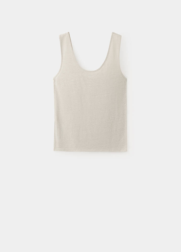 Linen top with round neckline — Light/Pastel Grey