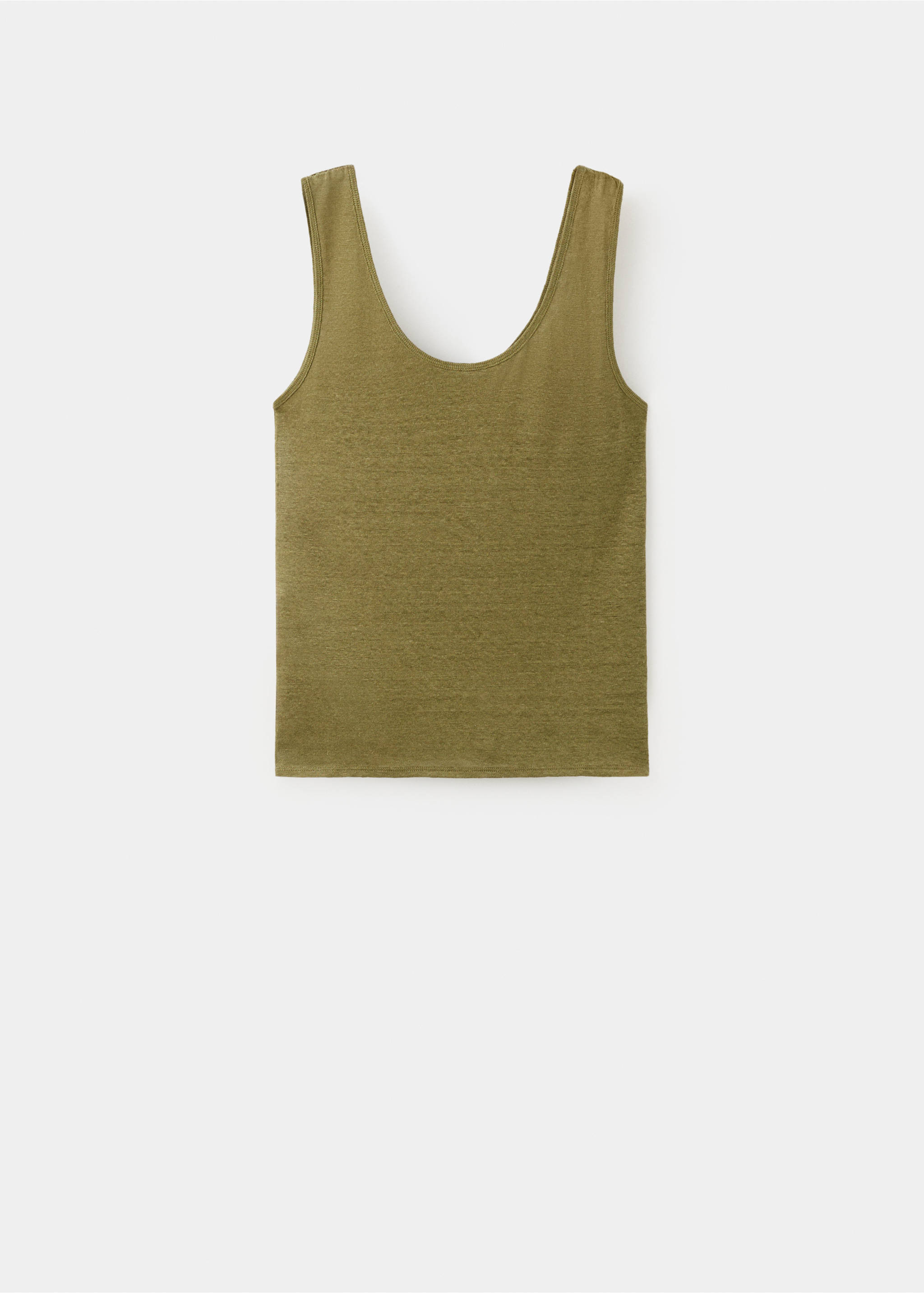 Linen top with round neckline - Article without model, Olive Green. Ref: 27027156-00.