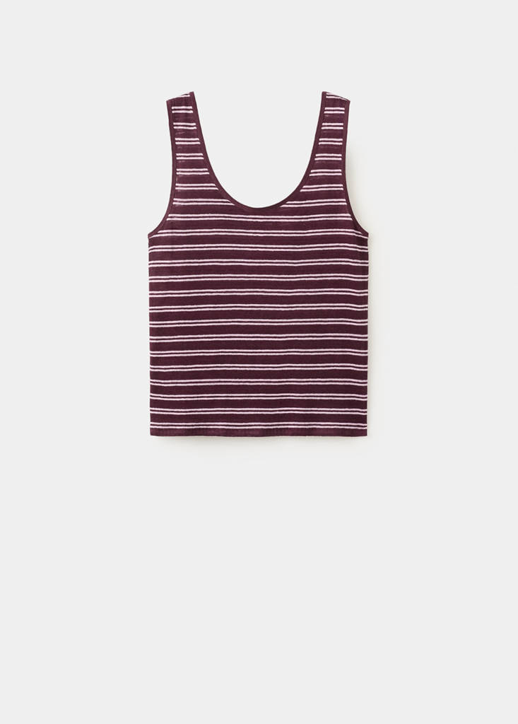 Linen top with round neckline — Maroon
