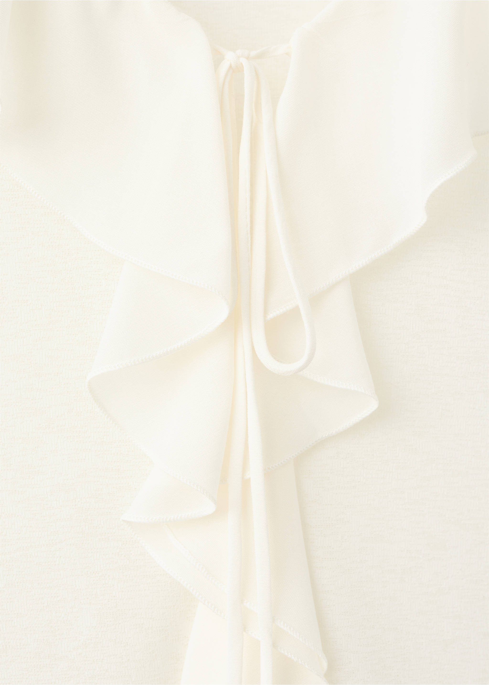 Ruffled V-neck top - Details of the article 8, Off White. Ref: 27027157-00.