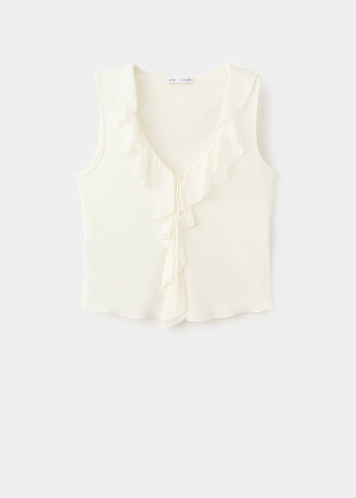 Ruffled V-neck top — Off White