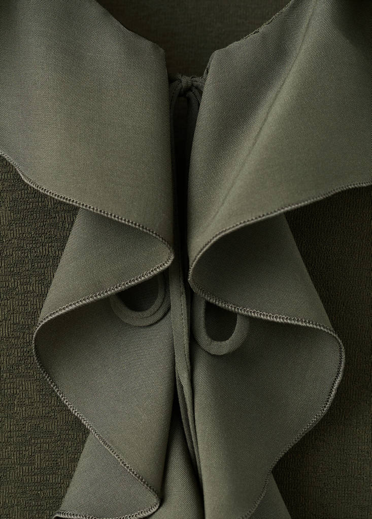 Ruffled V-neck top — Khaki