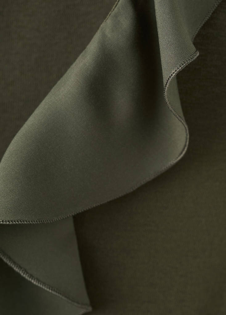 Ruffled V-neck top — Khaki