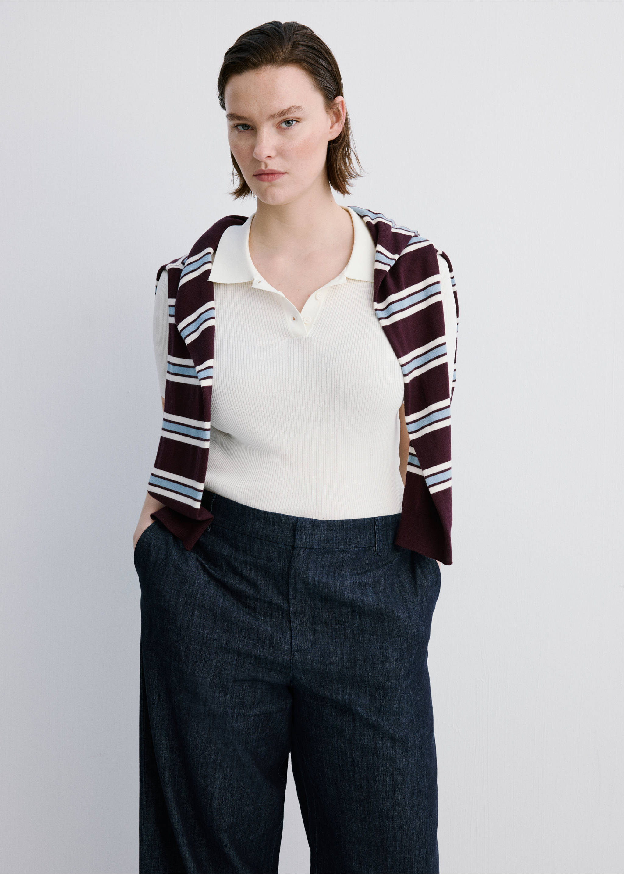 Jeans wide leg tiro medio - Detalle del artículo 5, Azul. Ref: 27027158-00.