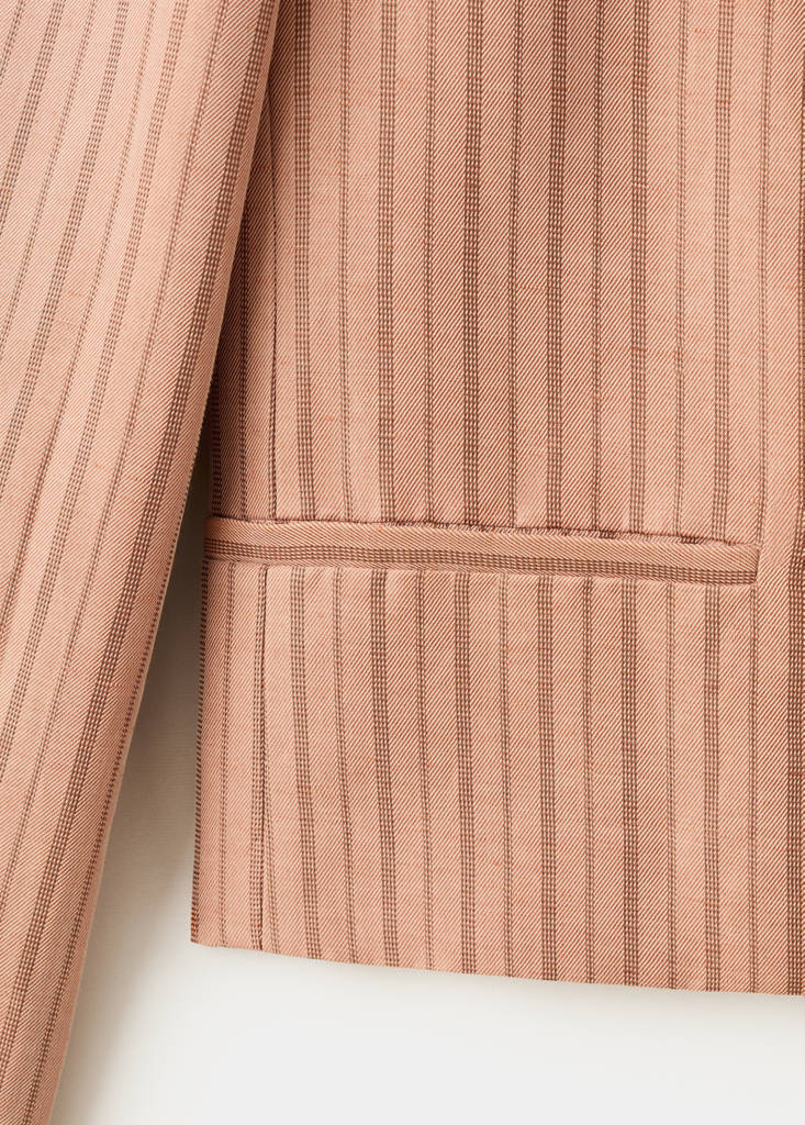 Linen cropped striped blazer — Pink
