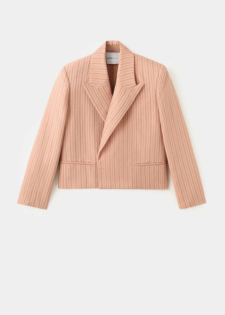 Linen cropped striped blazer — Pink