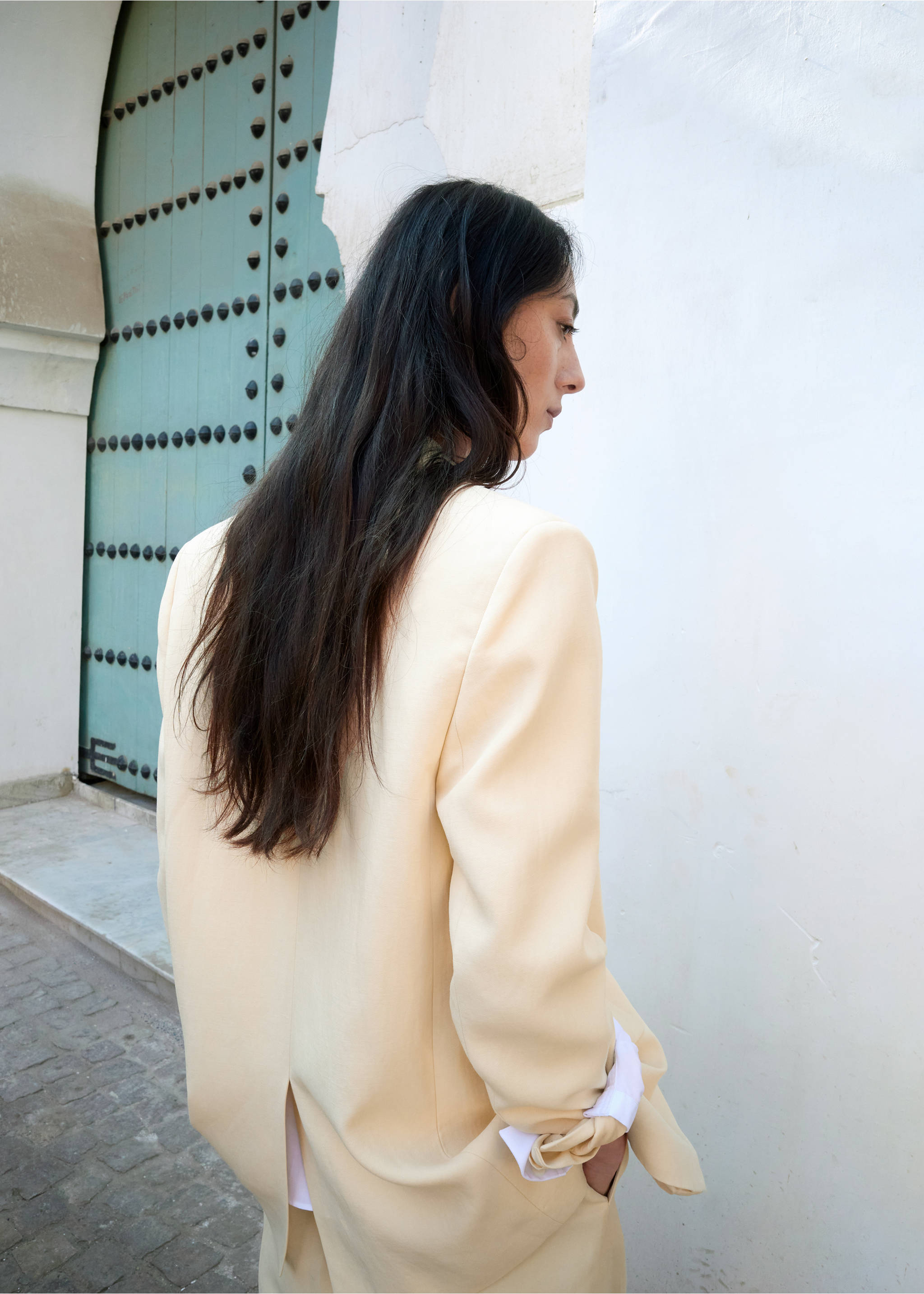 Blazer costume lin - Verso de l’article, Jaune. Ref: 27027160-00.