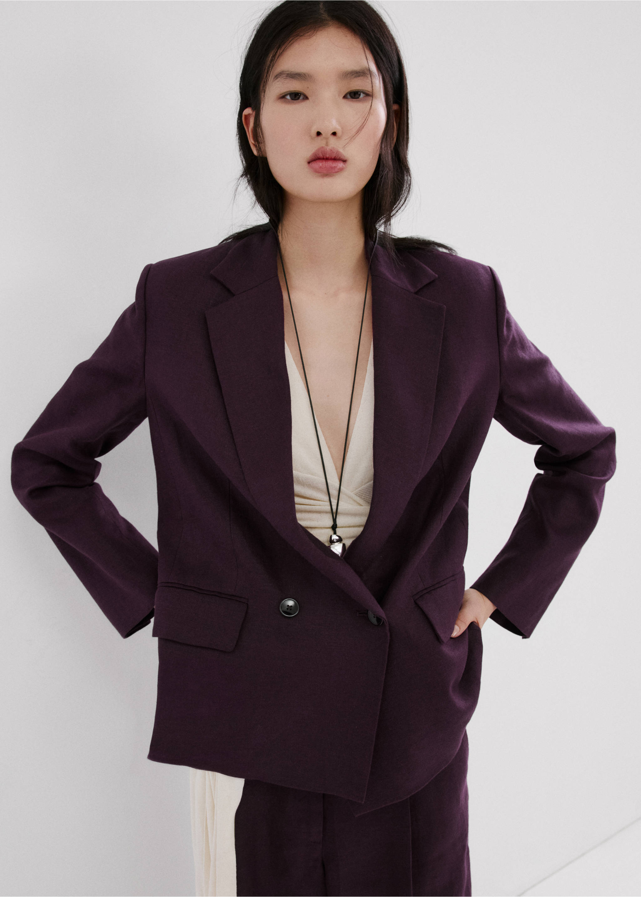 Blazer costume lin - Plan moyen, Violet. Ref: 27027161-00.
