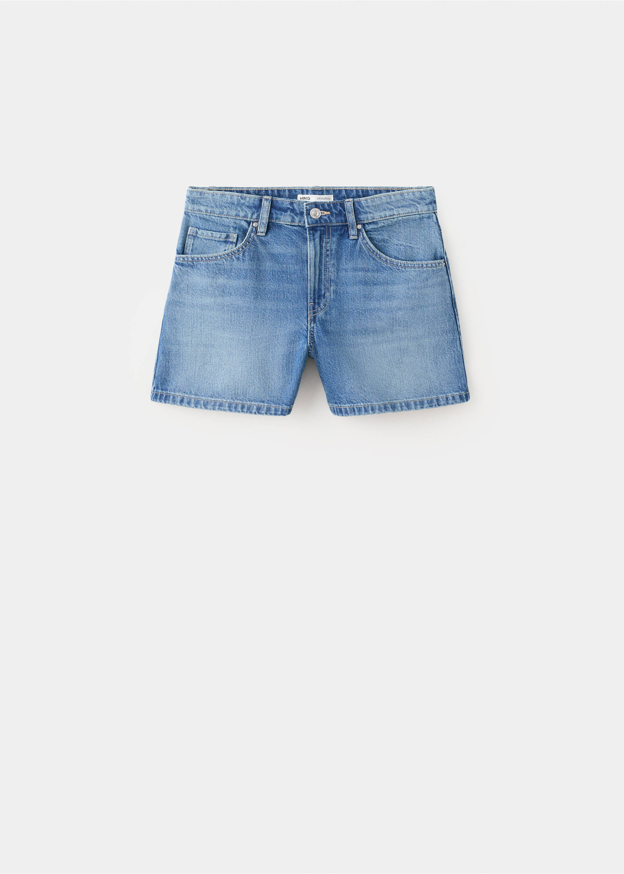 Short en denim droit taille mi-haute - Article sans modèle, Bleu moyen. Ref: 27027163-00.