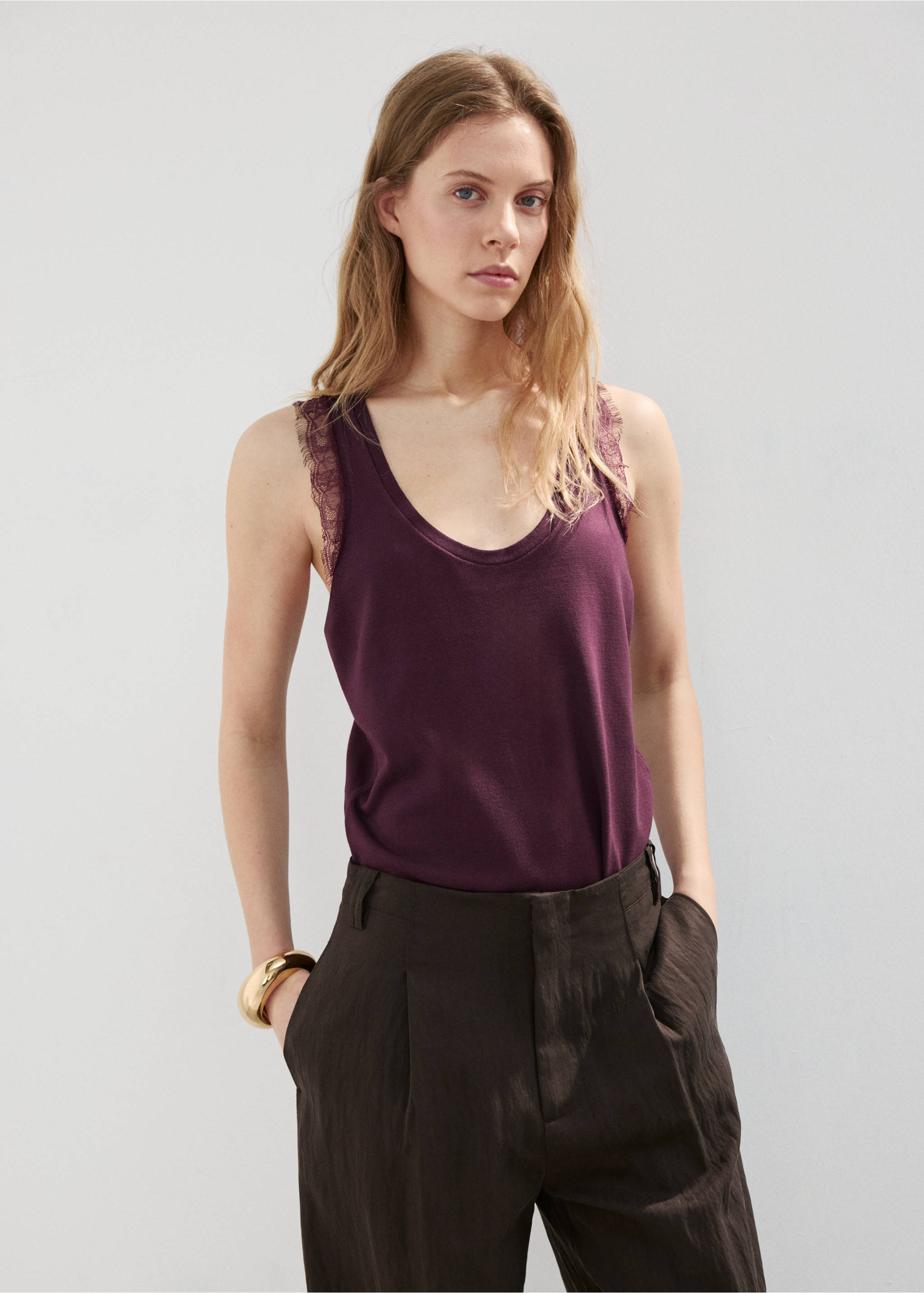 Lace back knit top - Medium plane, Purple. Ref: 27027167-00.