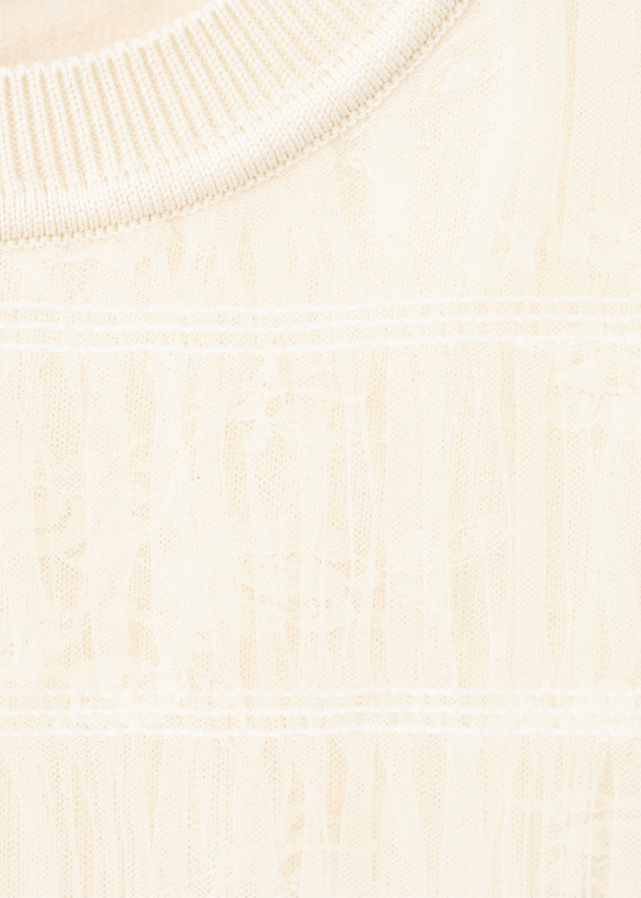 Ruched mixed fabric top - Details of the article 8, Ecru. Ref: 27027169-00.