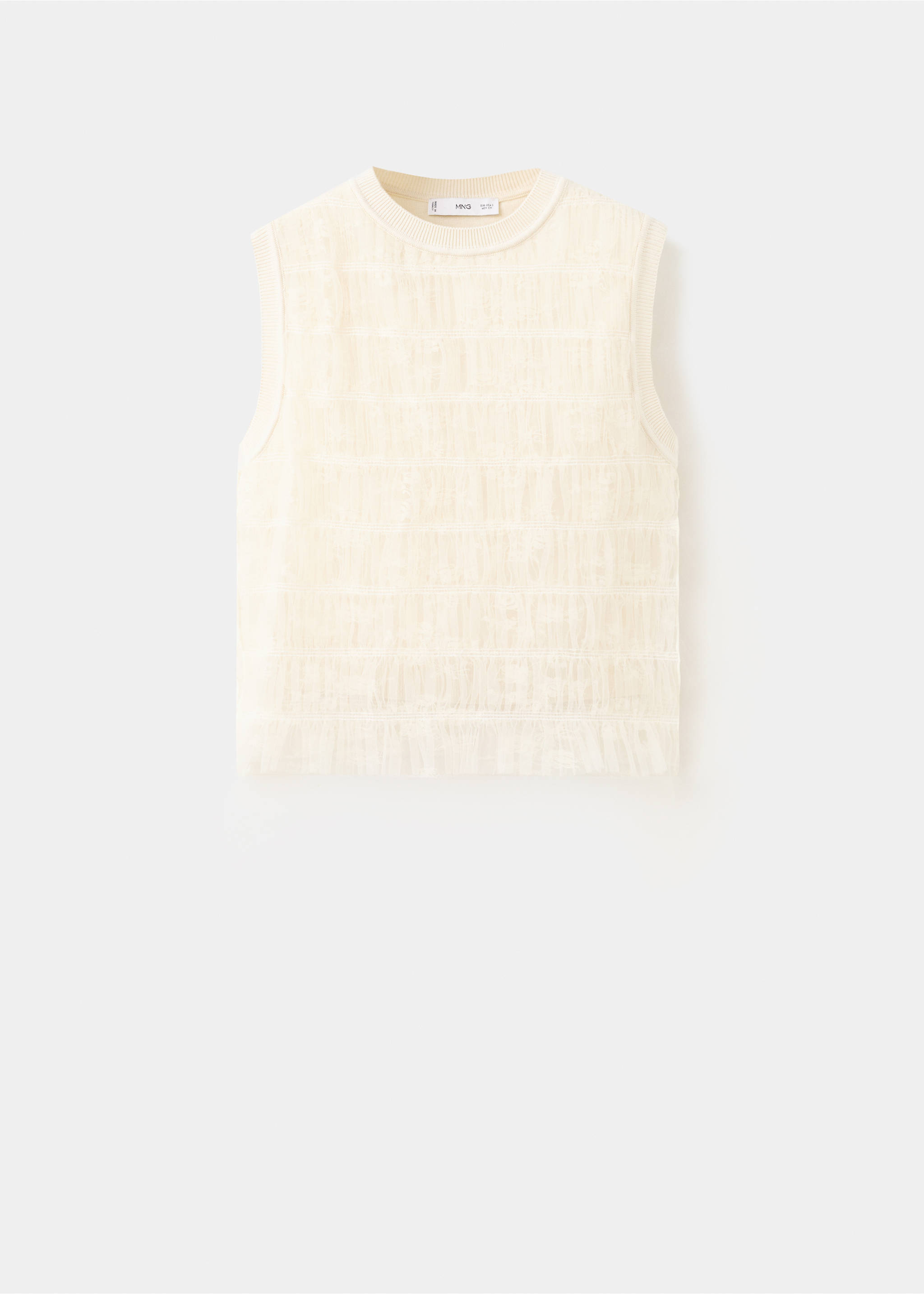 Ruched mixed fabric top - Article without model, Ecru. Ref: 27027169-00.