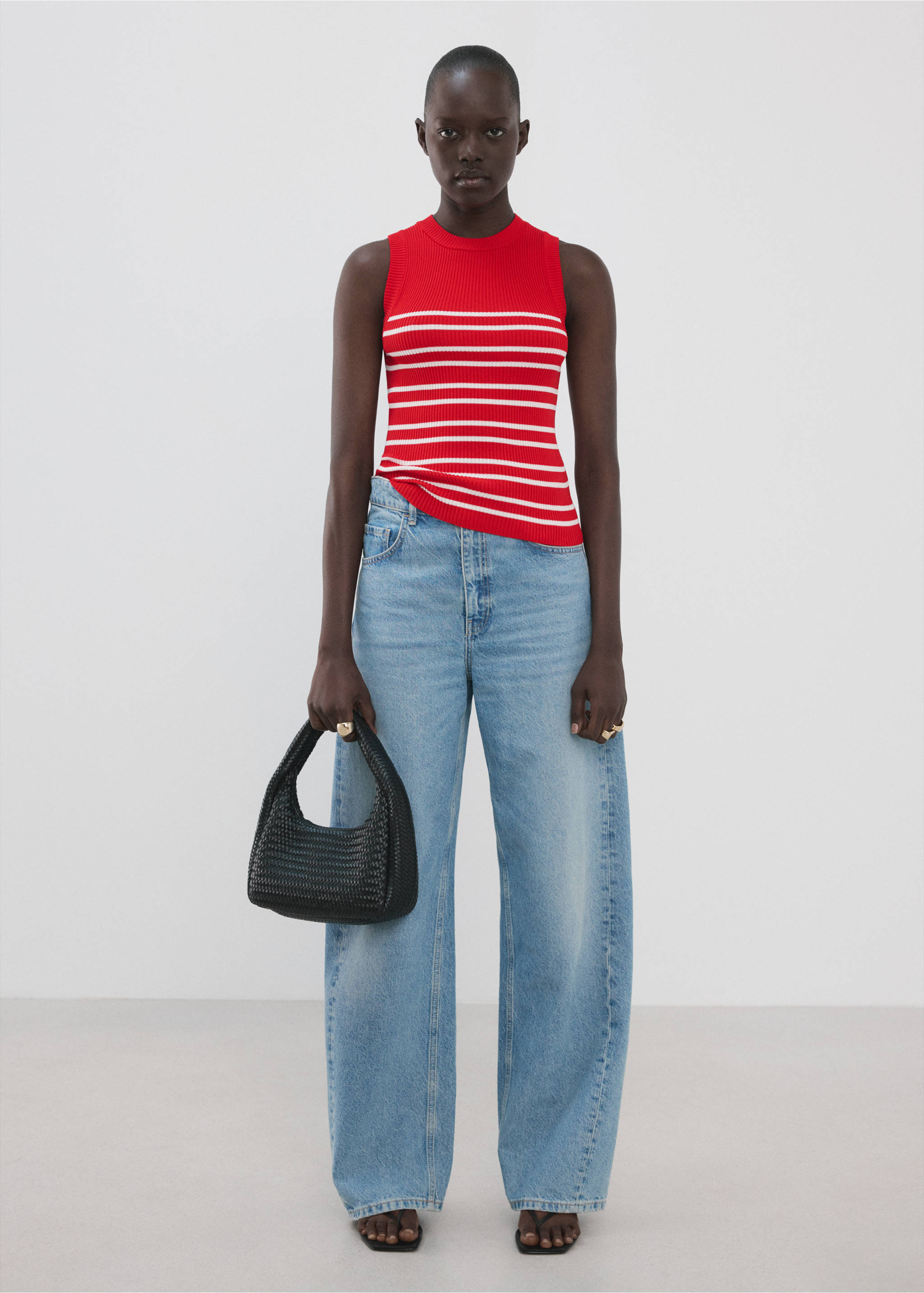 Top maille à rayures - Plan général, Rouge. Ref: 27027170-00.