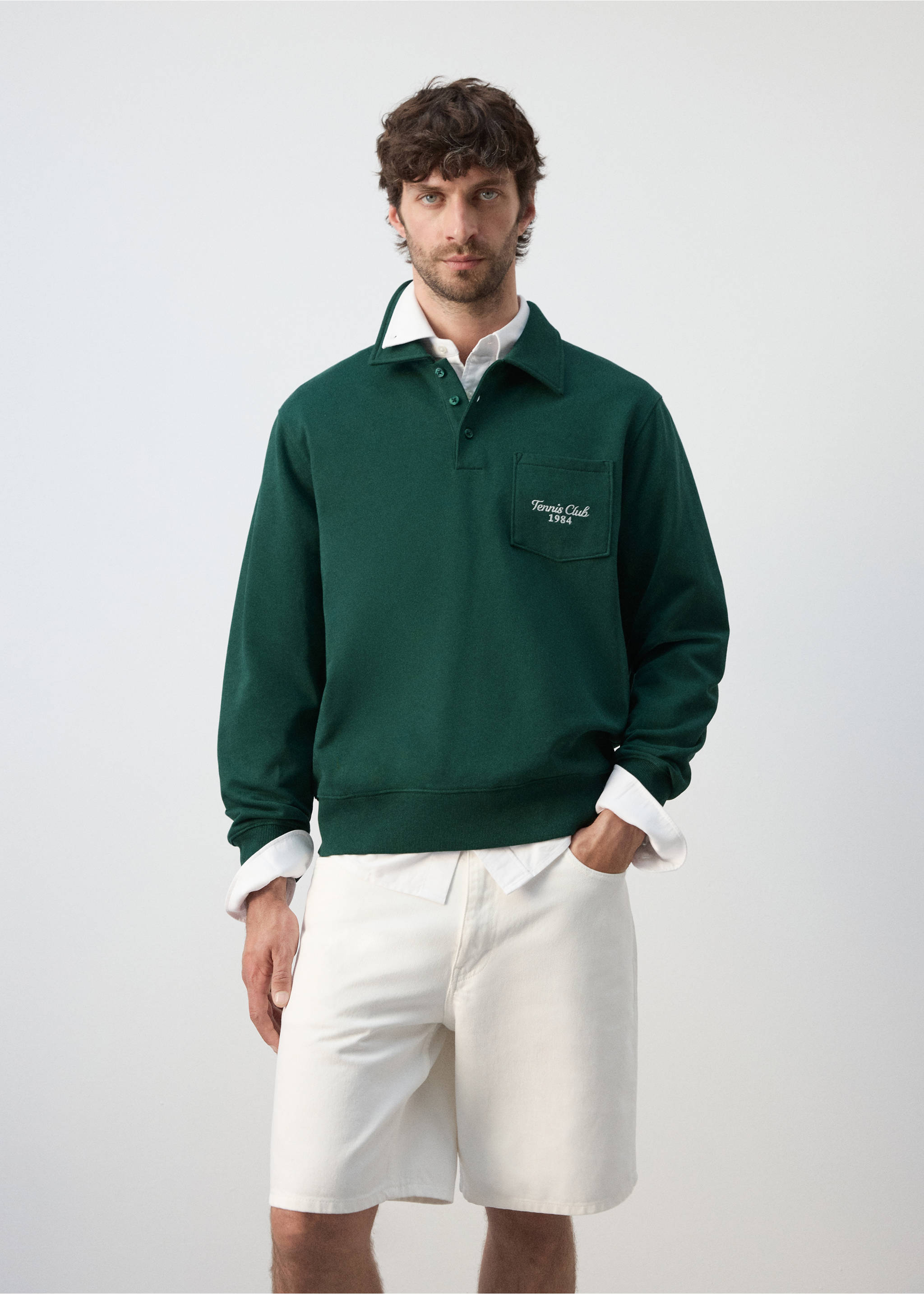 100% cotton polo sweatshirt - Medium plane, Dark Green. Ref: 27027797-00.