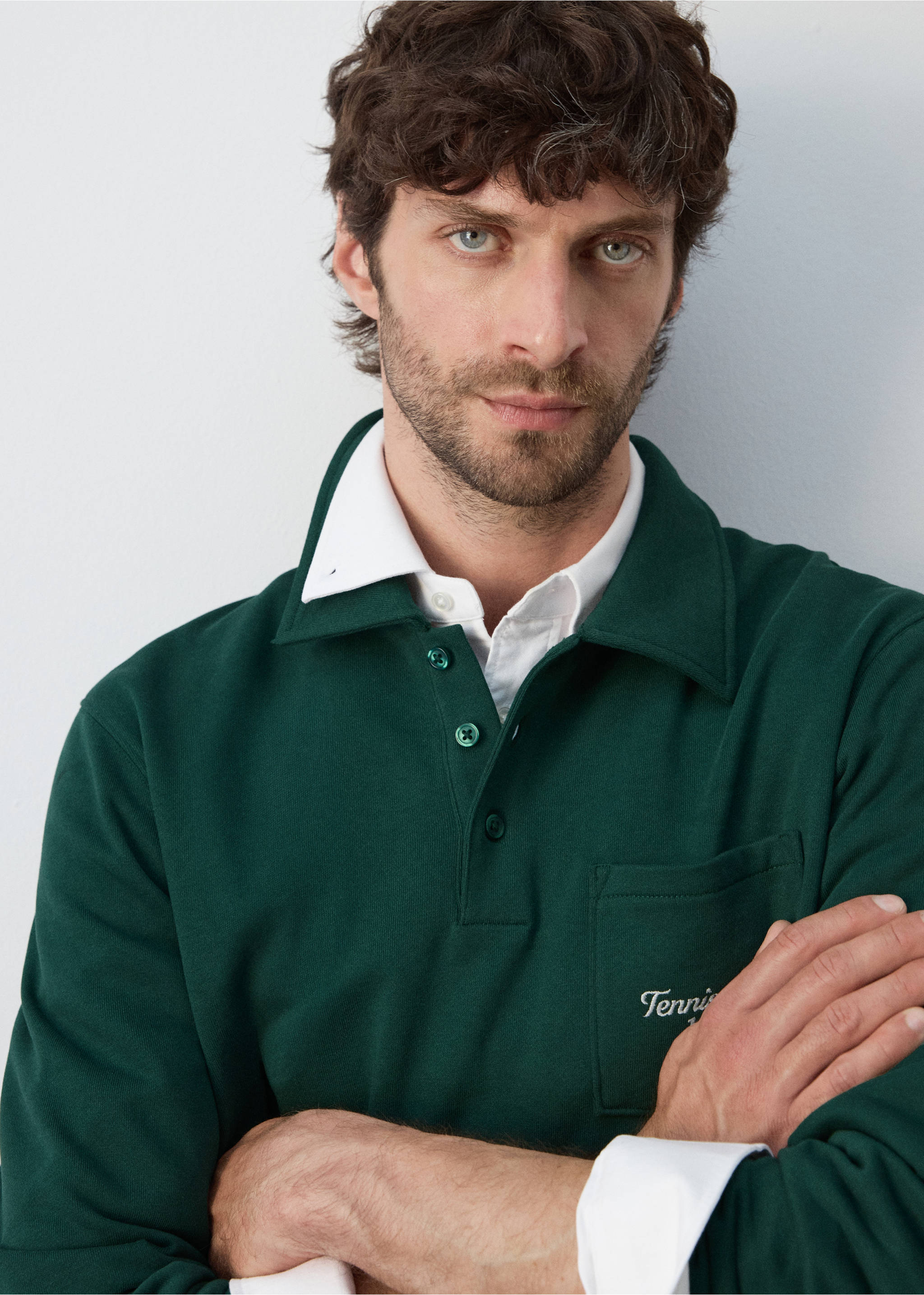 100% cotton polo sweatshirt - Details of the article 1, Dark Green. Ref: 27027797-00.