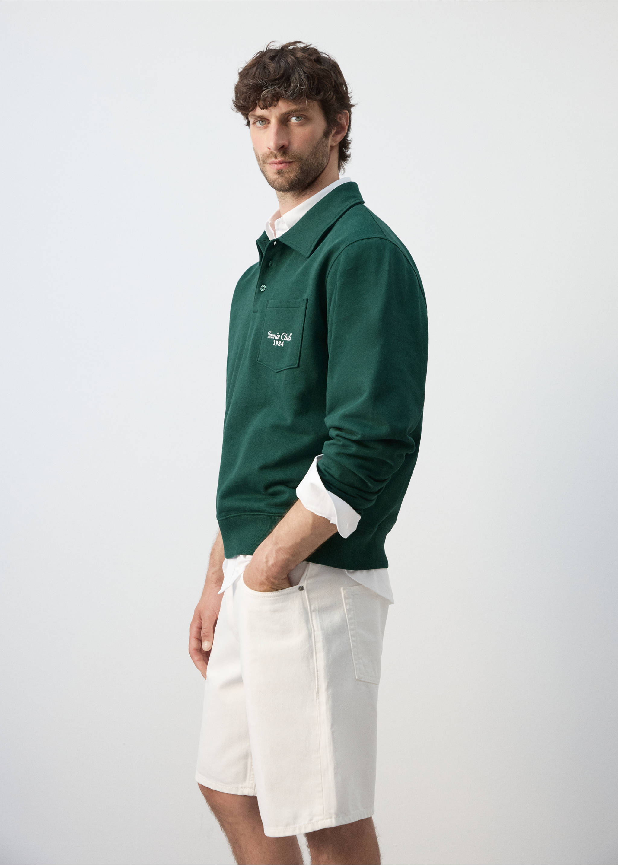 100% cotton polo sweatshirt - Details of the article 2, Dark Green. Ref: 27027797-00.