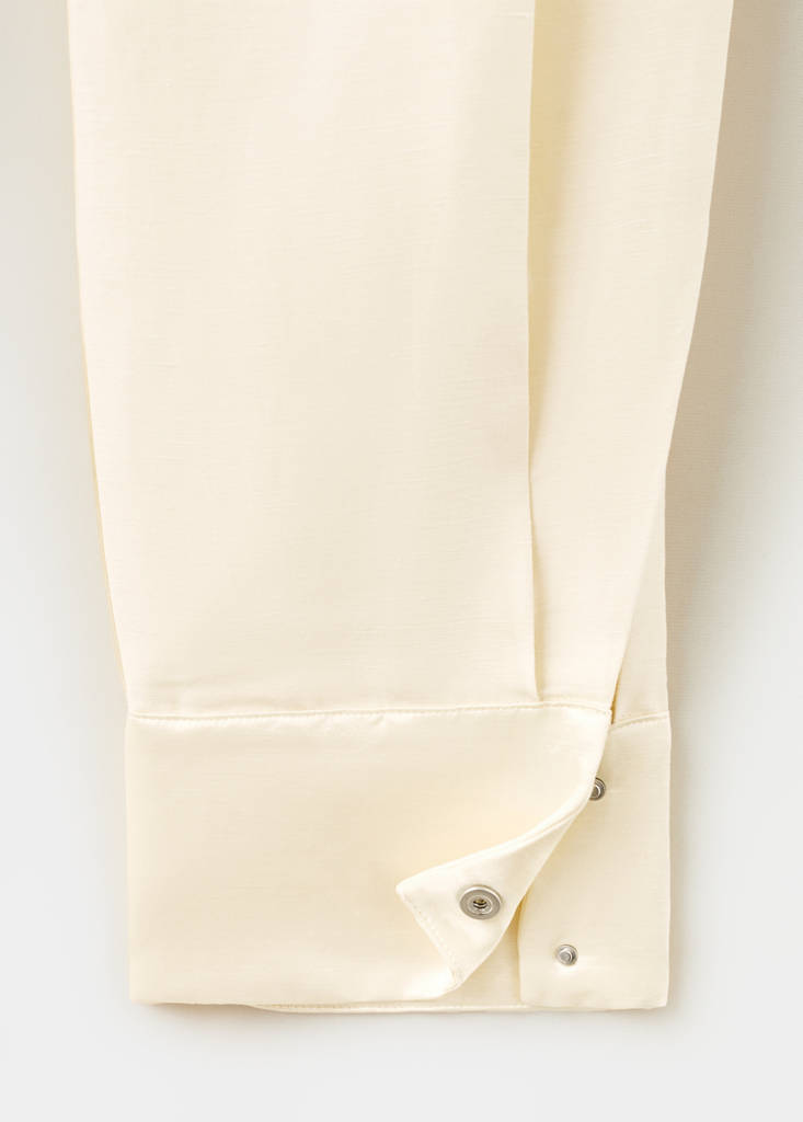 Satin-finish harem pants with poppers — Ecru