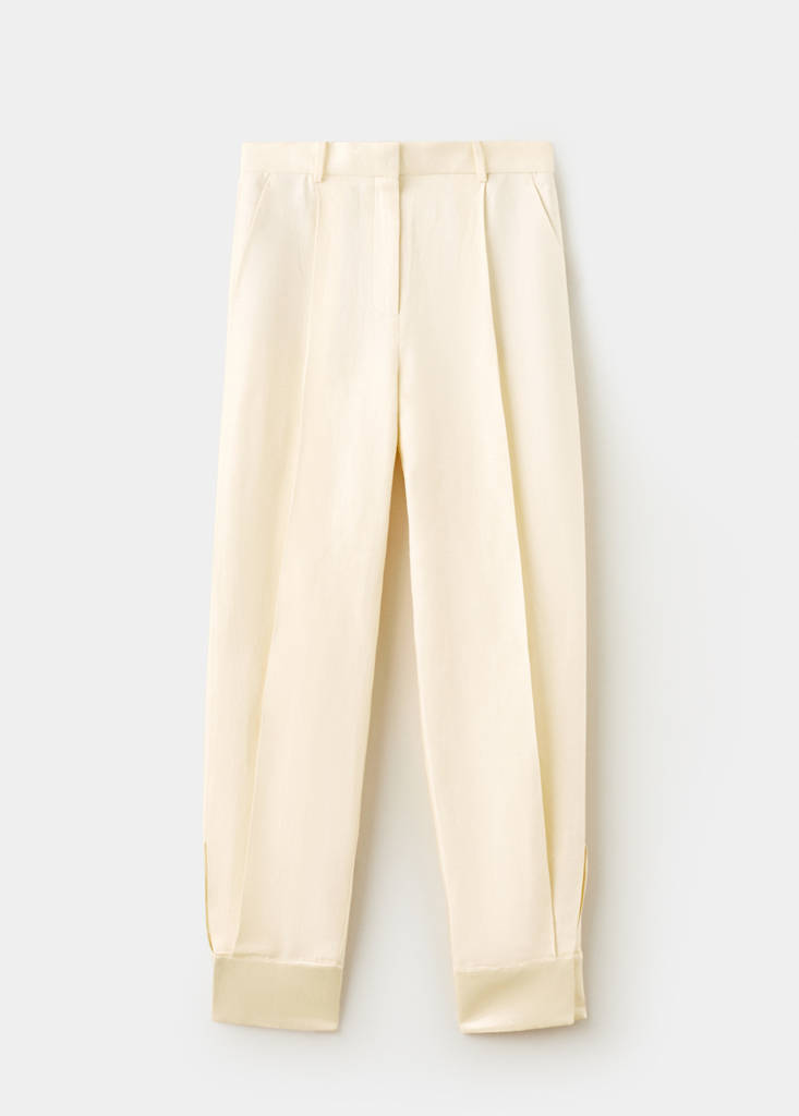 Satin-finish harem pants with poppers — Ecru