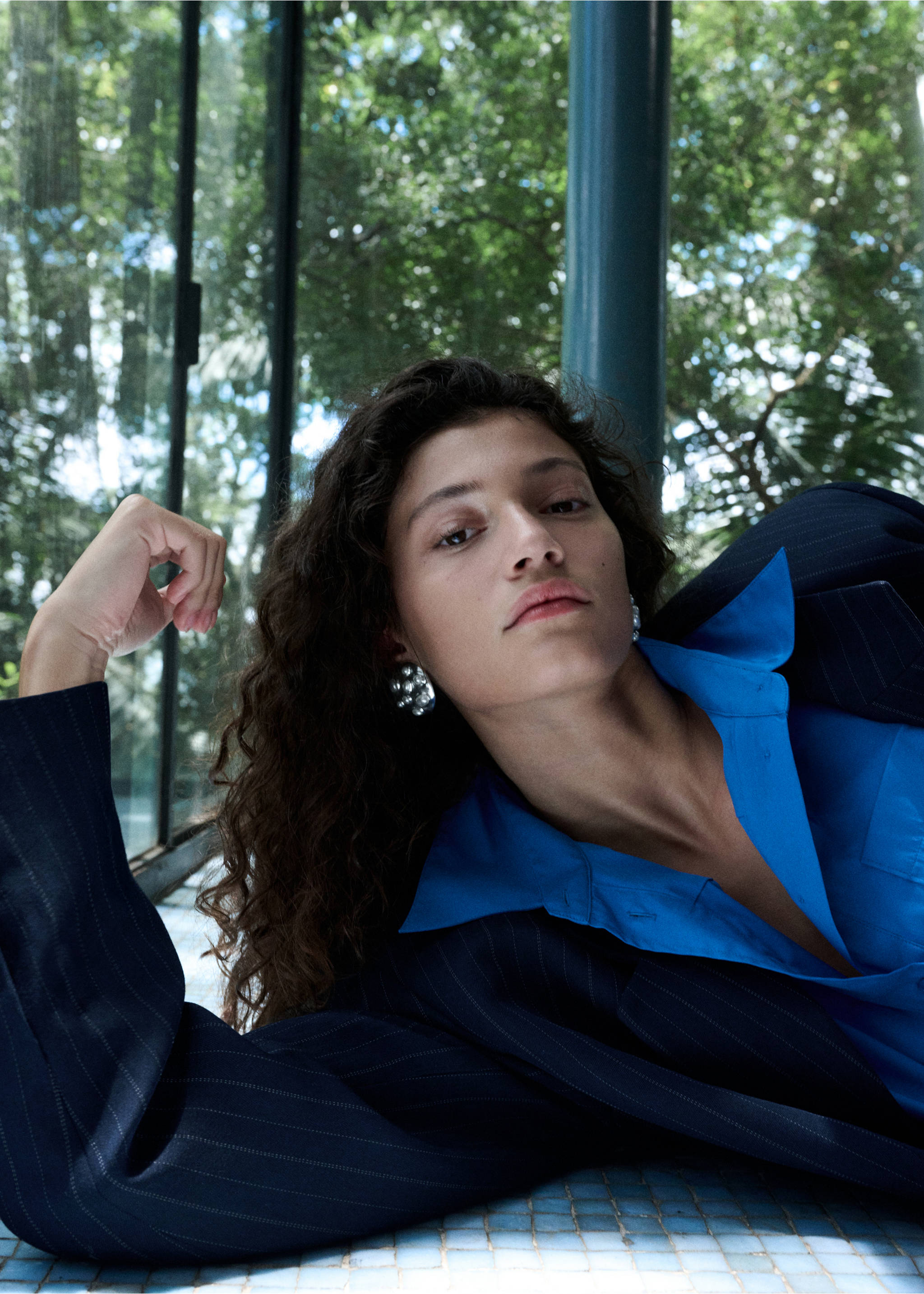 Blazer fines rayures ceinture - Détail de l'article 6, Bleu marine. Ref: 27027802-00.