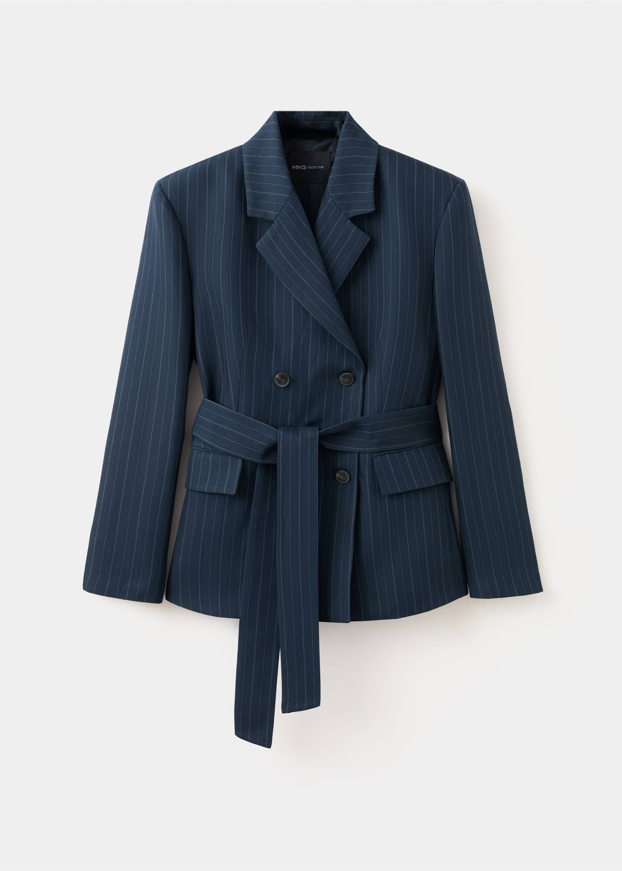 Nadelstreifen-Blazer mit Gürtel - Artikel ohne Model, Marineblau. Ref: 27027802-00.