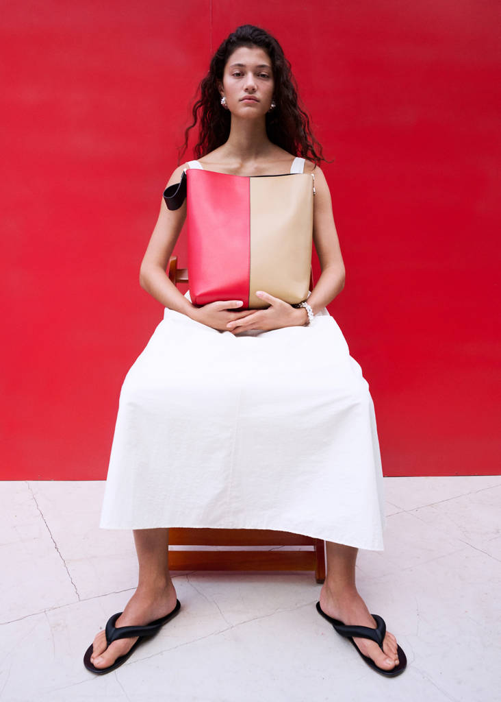 Midi A-line dress with ruching — Ecru